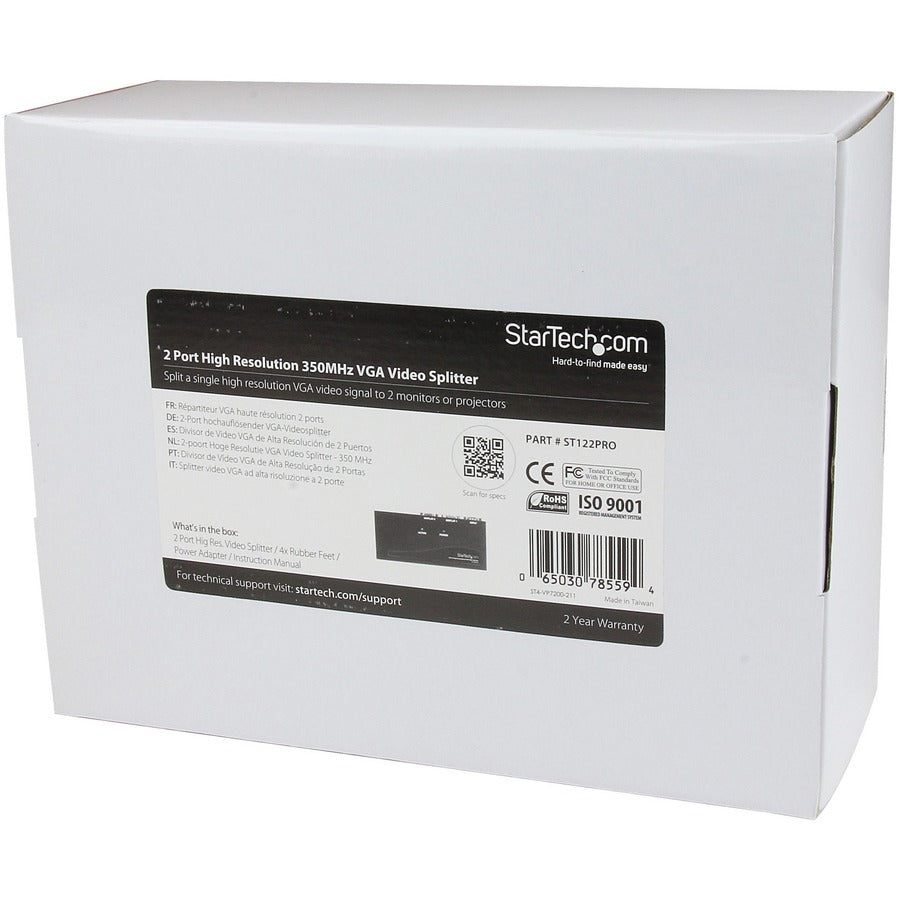 StarTech.com 2 Port High Resolution VGA Video Splitter - 350 MHz