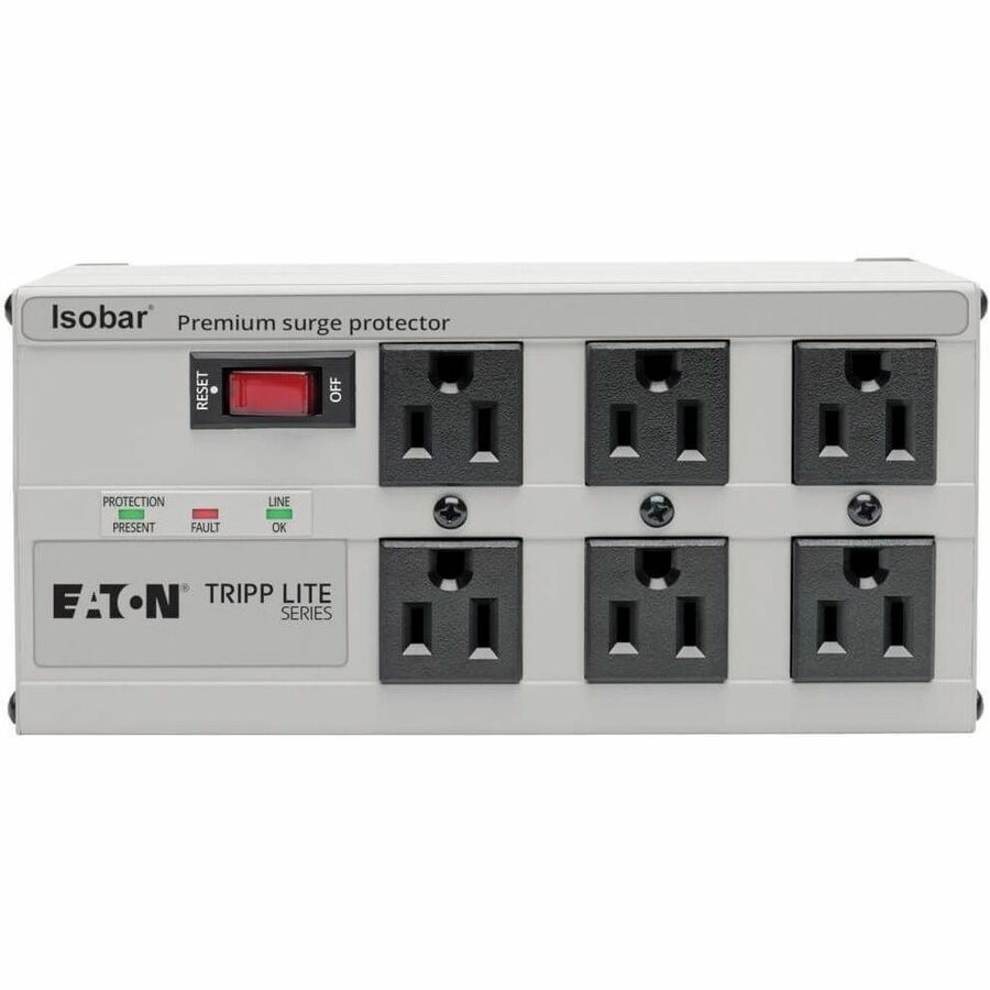 Eaton Tripp Lite Series Isobar 6-Outlet Surge Protector, 6 ft. Cord with Right-Angle Plug, 3330 Joules, Diagnostic LEDs, Metal Housing
