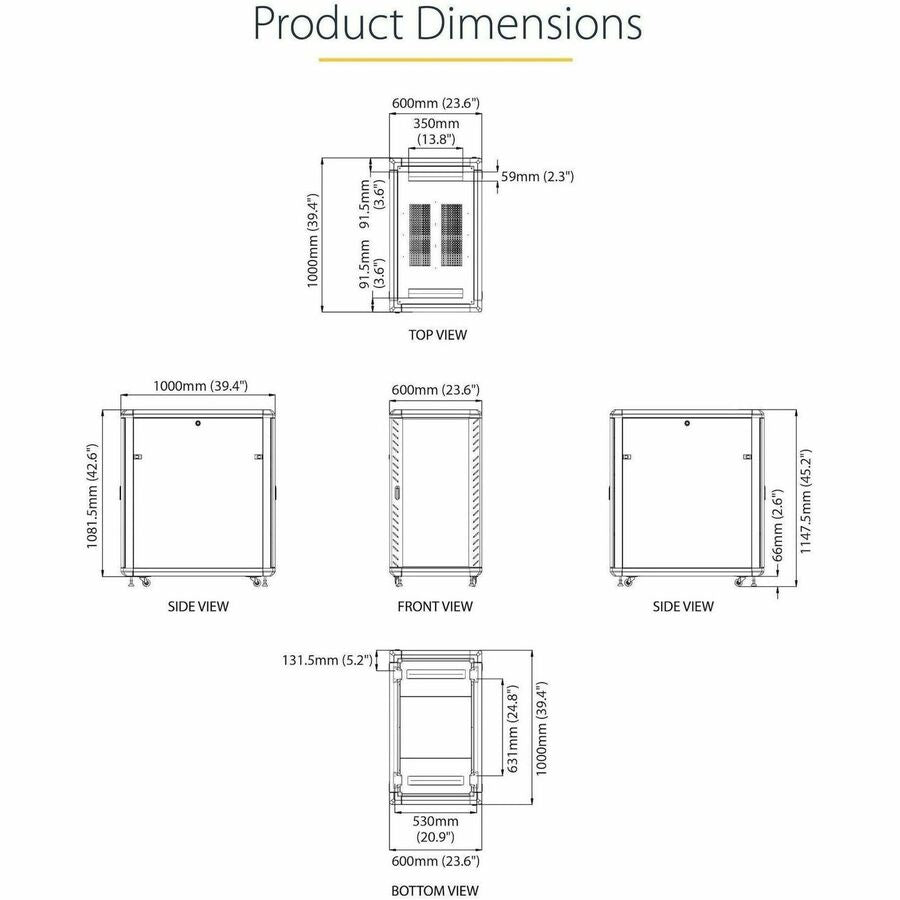 StarTech.com 22U 36in Knock-Down Server Rack Cabinet with Caster