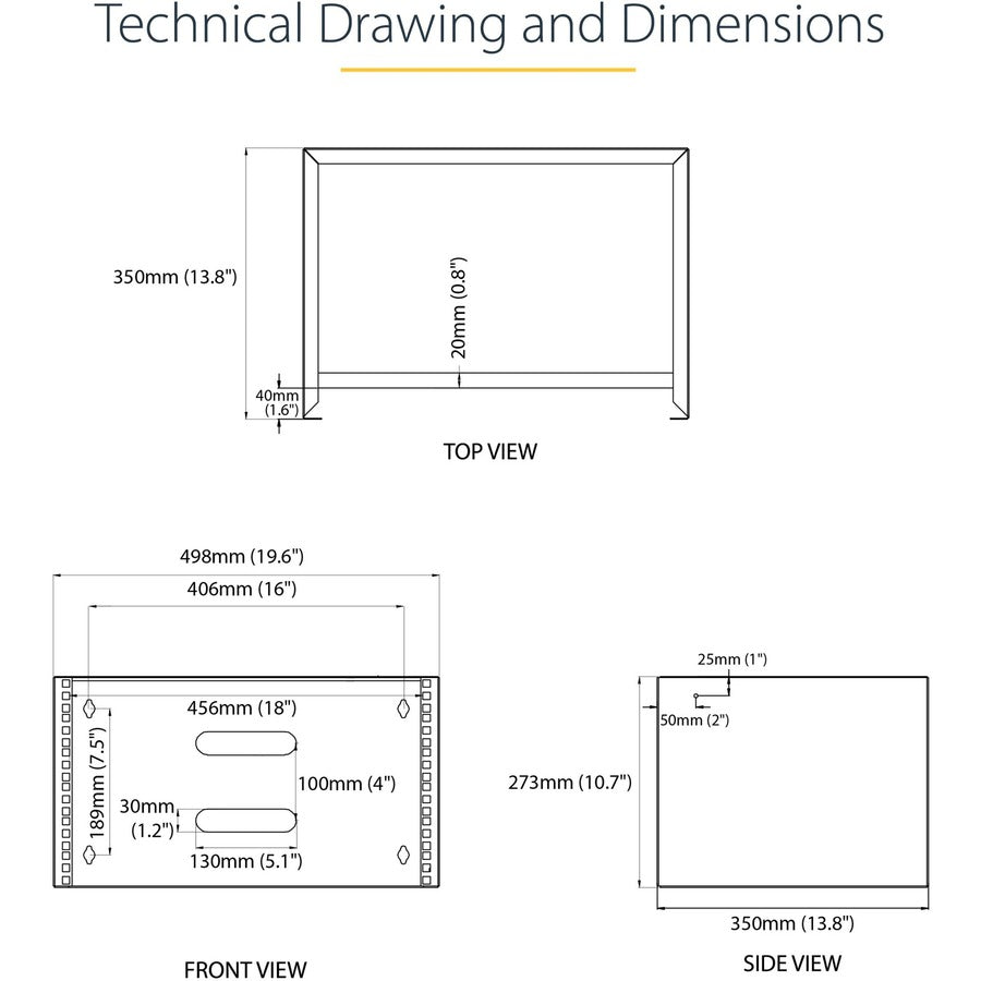 StarTech.com 6U Wall Mount Rack, 14in Deep, 19 inch Wall Mount Network Rack, Wall Mounting Patch Panel Bracket for Switch/IT Equipment