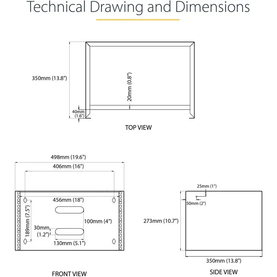 StarTech.com 6U Wall Mount Rack, 14in Deep, 19 inch Wall Mount Network Rack, Wall Mounting Patch Panel Bracket for Switch/IT Equipment