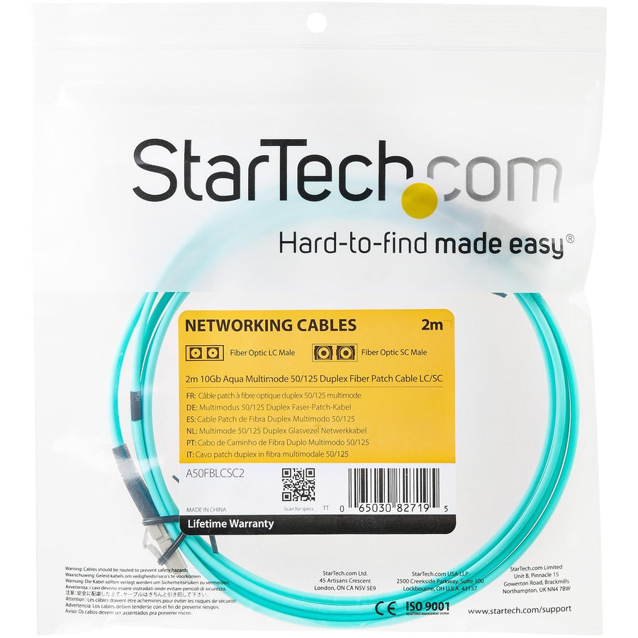 StarTech.com 2m Fiber Optic Cable - 10 Gb Aqua - Multimode Duplex 50/125 - LSZH - LC/LC - OM3 - LC to LC Fiber Patch Cable
