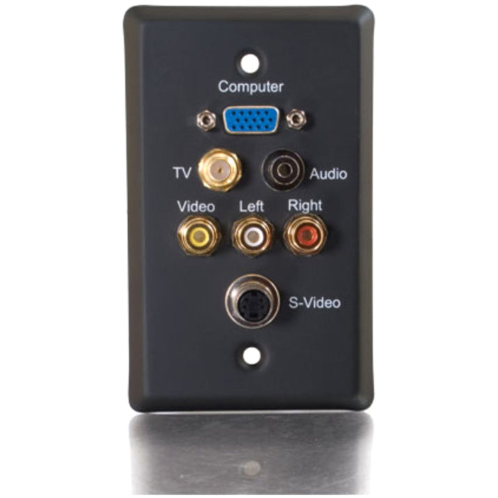 C2G Single Gang HD15 VGA + F-Type + 3.5mm + S-Video + RCA Audio/Video Wall Plate - Black