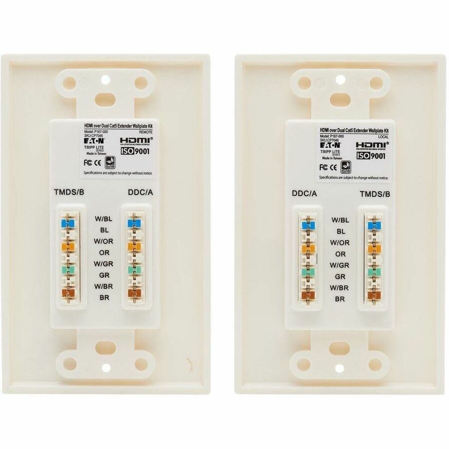 Eaton Tripp Lite Series HDMI over Dual Cat5/Cat6 Extender Wall Plate Kit with Transmitter and Receiver, TAA