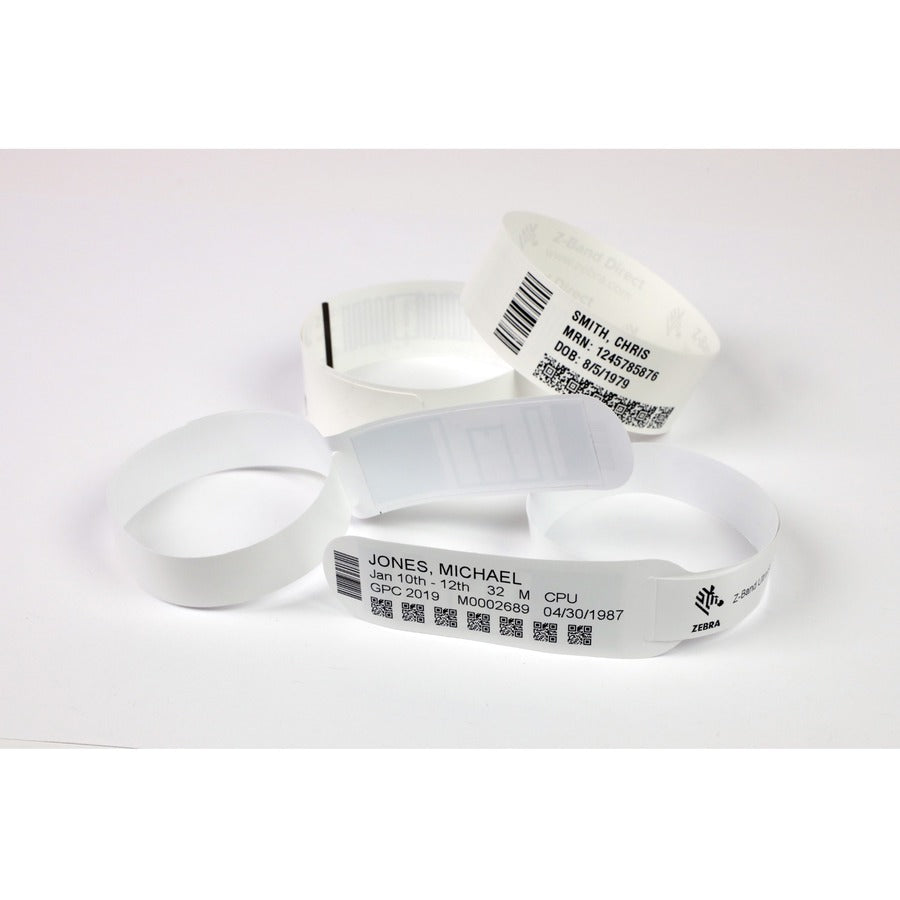 Zebra Wristband Polypropylene 1 x 6in Direct Thermal Zebra Z-Band Direct HC100