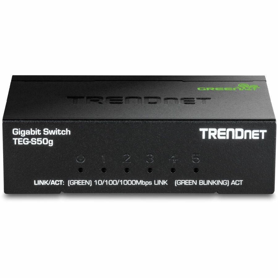TRENDnet 5-Port Mini Gigabit Switch, TEG-S50g, GREENnet Technology, NDAA + TAA Compliant, Desktop Metal Ethernet Network Switch, 5 x Gigabit Ports, Fanless, Lifetime Protection, Black