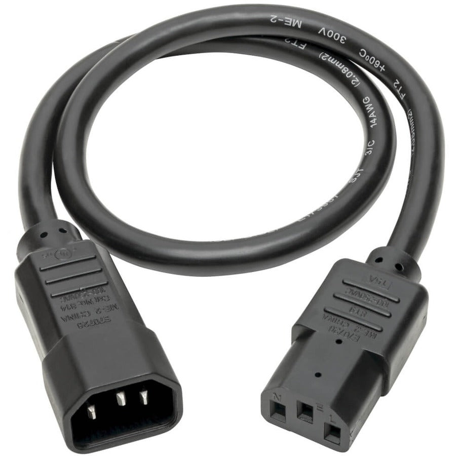 Eaton Tripp Lite Series Heavy-Duty PDU Power Cord, C13 to C14 - 15A, 250V, 14 AWG, 2 ft. (0.61 m), Black