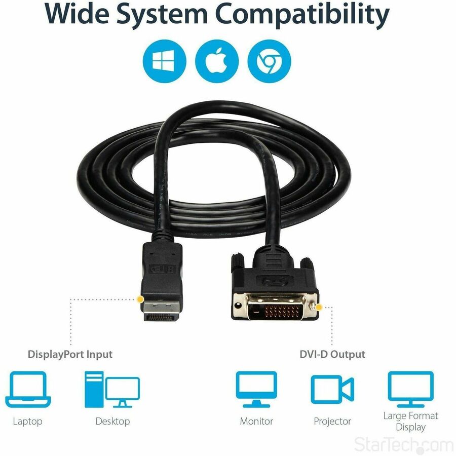 StarTech.com 6ft (1.8m) DisplayPort to DVI Cable, DisplayPort to DVI Adapter Cable, DP to DVI-D Converter, Replaced by DP2DVI2MM6
