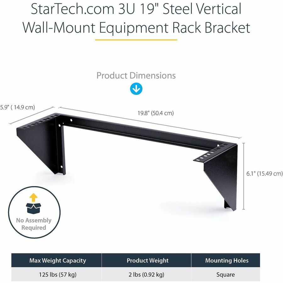 StarTech.com 3U 19" Wall Mount Vertical Rack Bracket, Patch Panel Wall Mount Bracket for AV/IT Equipment, 3U Rack for Cabinet/Server Room