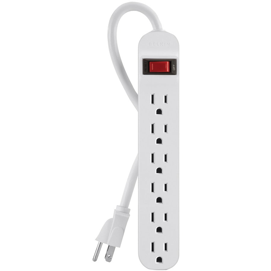 Belkin 6-Outlet Power Strip - 3ft Cord - Straight Plug - On-Off Switch - White