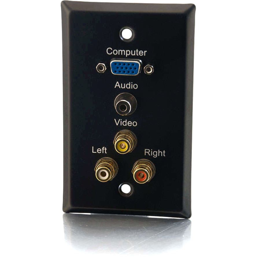 C2G Single Gang HD15 VGA + 3.5mm + Composite Video + Stereo Audio Wall Plate - Black