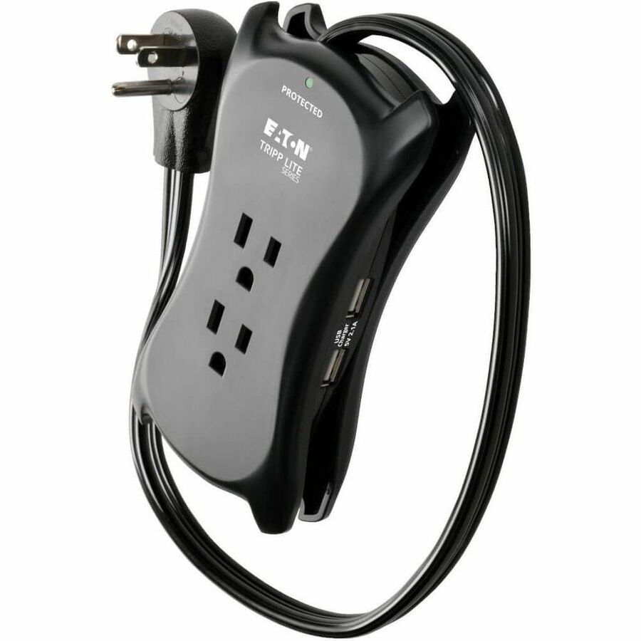 Eaton Tripp Lite Series Protect It! 3-Outlet Travel-Size Surge Protector - 5-15R Outlets, 2 USB Ports, 5-15P Input, 1050 Joules, Black