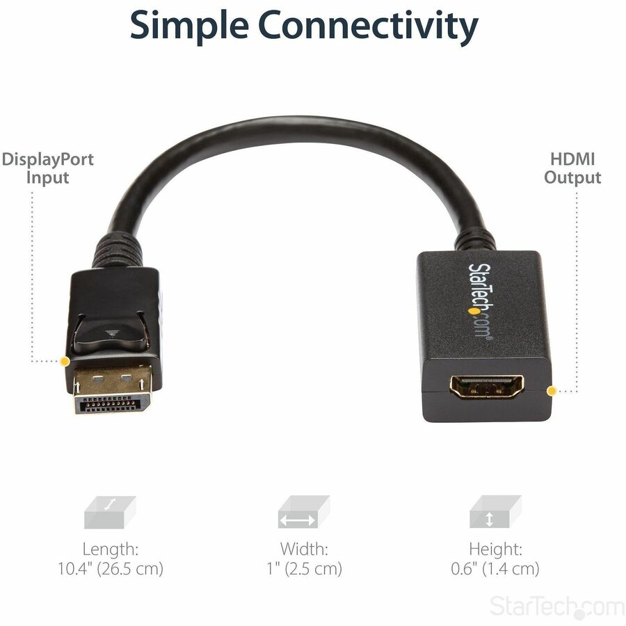 StarTech.com DisplayPort to HDMI Adapter, 1080p DP to HDMI Video Converter, DP to HDMI Monitor/TV Dongle, Passive, Latching DP Connector