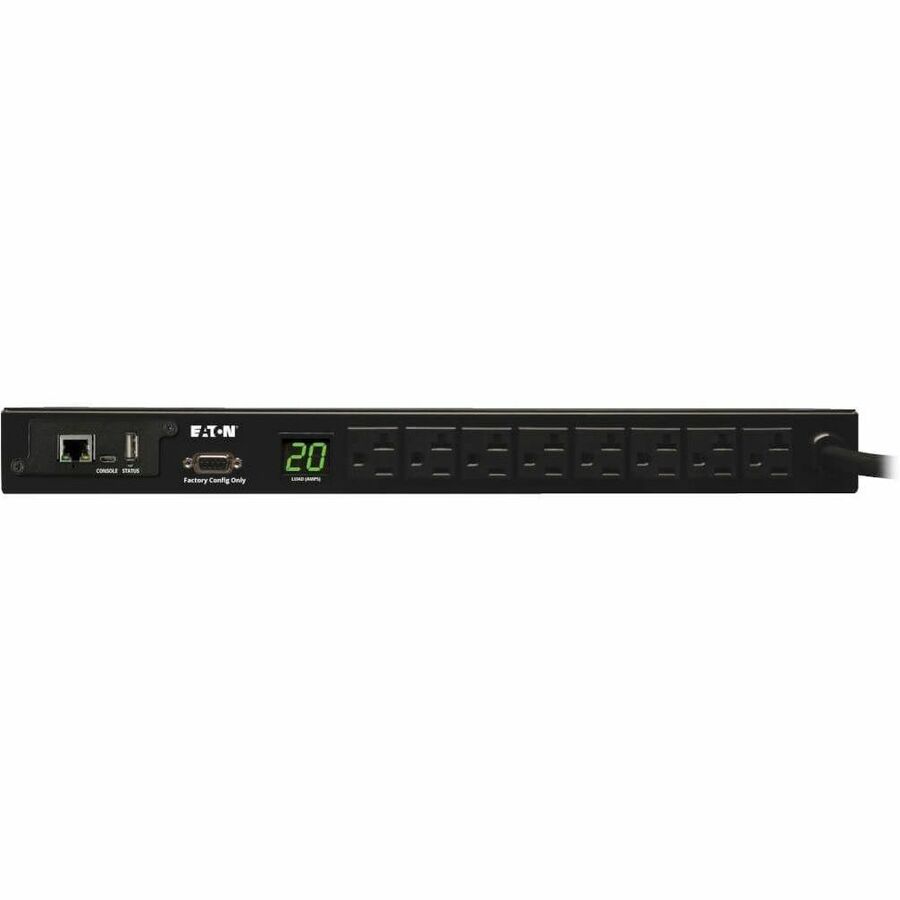 Eaton 1.9kW Single-Phase Monitored PDU, 120V Outlets (8 5-15/20R), L5-20P/5-20P Adapter, 12 ft. (3.66 m) Cord, 1U Rack-Mount, LX Platform Interface, TAA