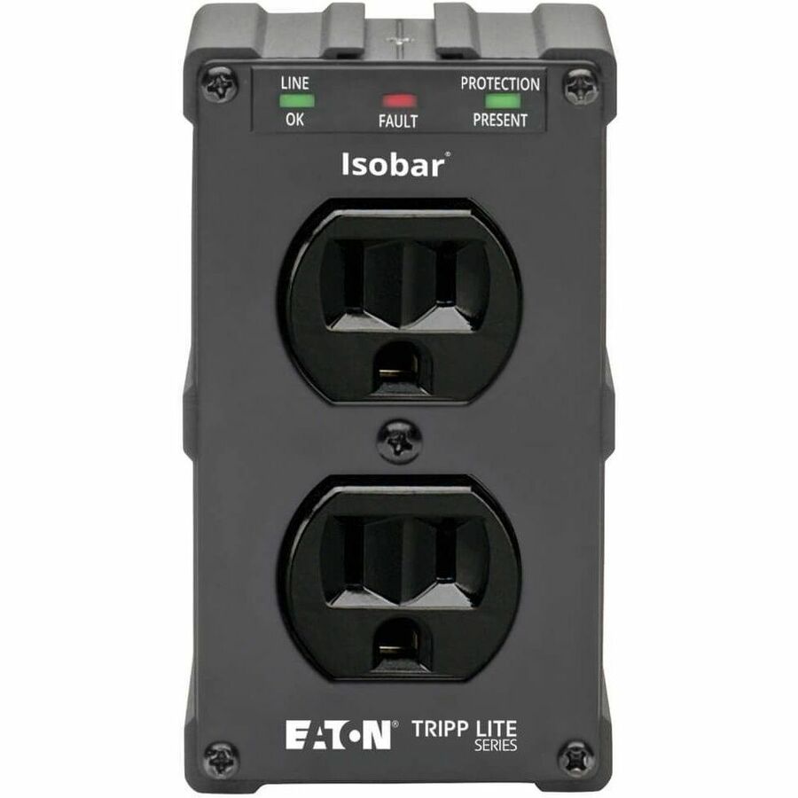 Eaton Tripp Lite Series Isobar 2-Outlet Surge Protector, Direct Plug-In, 1410 Joules, Diagnostic LEDs, Black Metal Housing