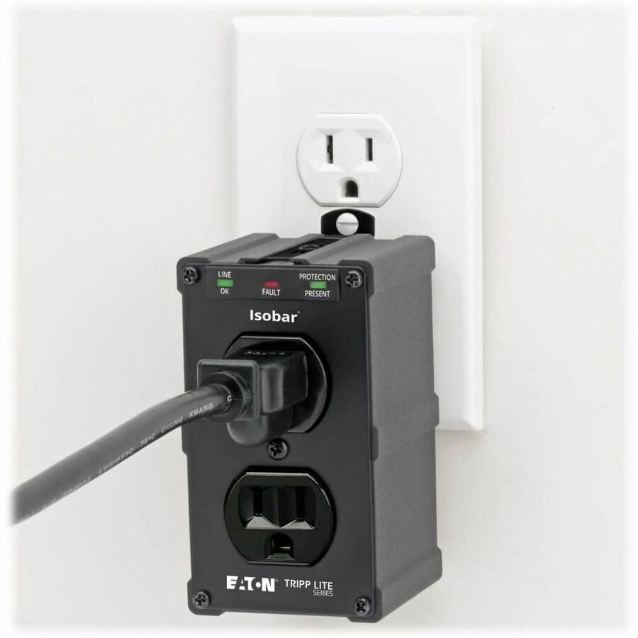 Eaton Tripp Lite Series Isobar 2-Outlet Surge Protector, Direct Plug-In, 1410 Joules, Diagnostic LEDs, Black Metal Housing