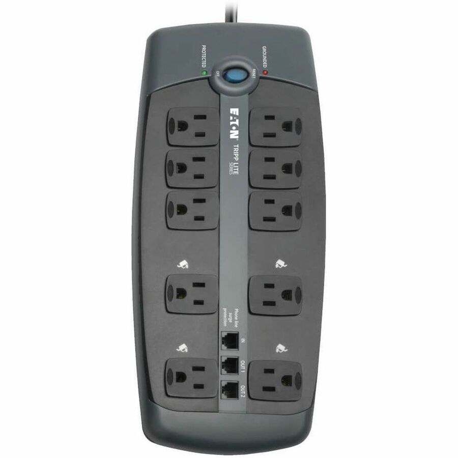 Eaton Tripp Lite Series Protect It! 10-Outlet Surge Protector, 8 ft. (2.43 m) Cord with Right-Angle Plug, 2395 Joules, Tel/DSL Protection, Black Housing