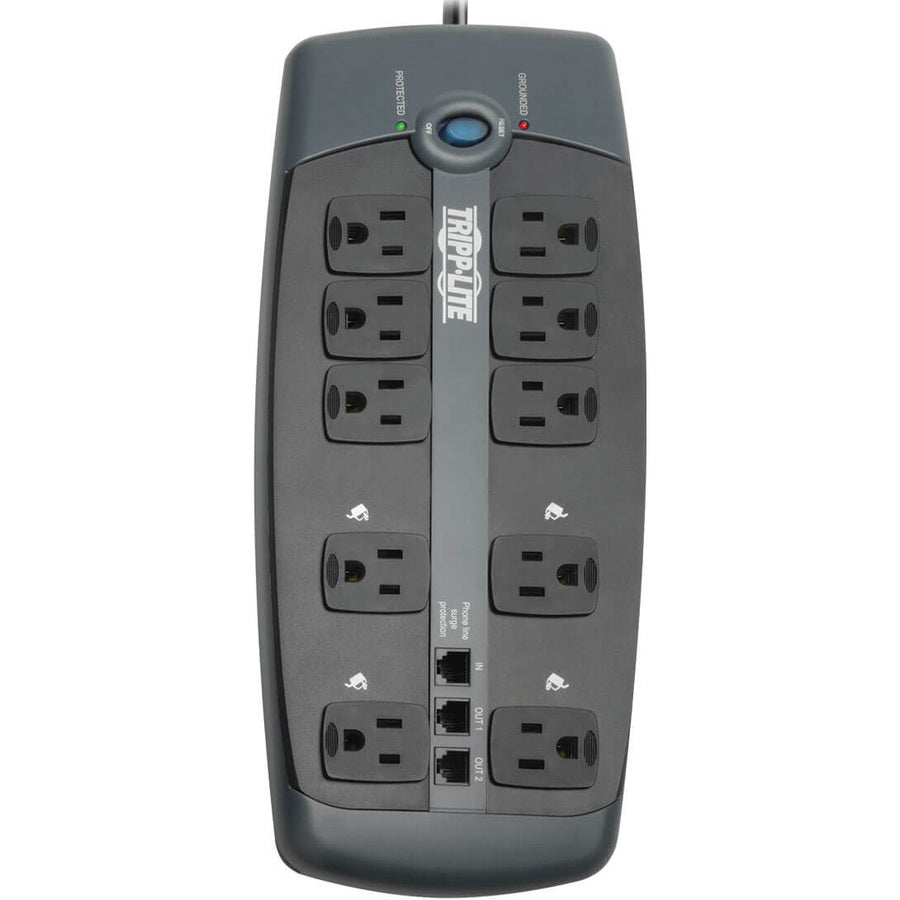 Eaton Tripp Lite Series Protect It! 10-Outlet Surge Protector, 8 ft. (2.43 m) Cord with Right-Angle Plug, 2395 Joules, Tel/DSL Protection, Black Housing