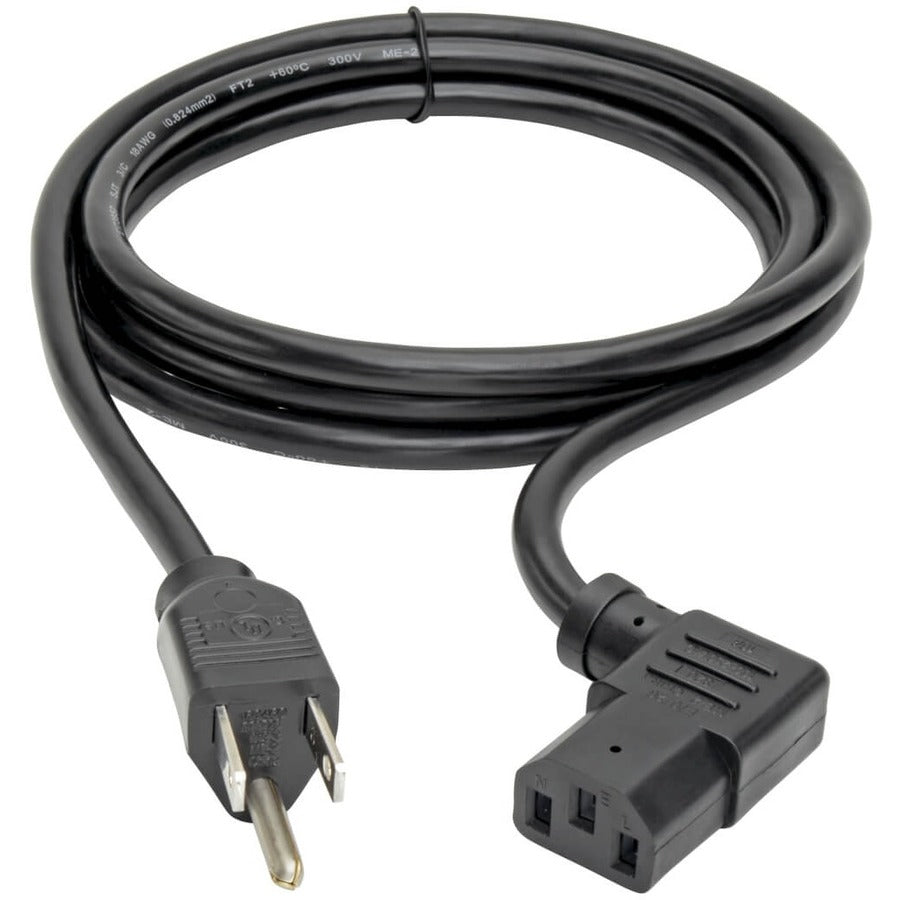 Eaton Tripp Lite Series Computer Power Cord, NEMA 5-15P to Right-Angle C13 - 10A, 125V, 18 AWG, 6 ft. (1.83 m), Black