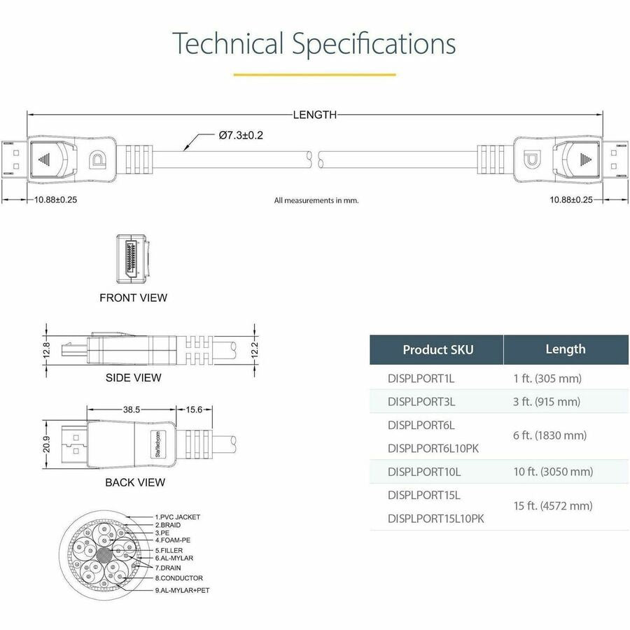 1FT DISPLAYPORT CABLE DP 1.2 TO