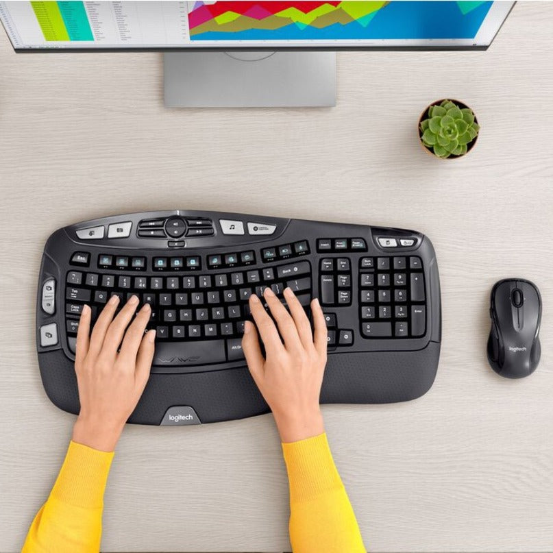 Logitech MK550 Wireless Wave Keyboard and Mouse Combo, Ergonomic Wave Design, Black