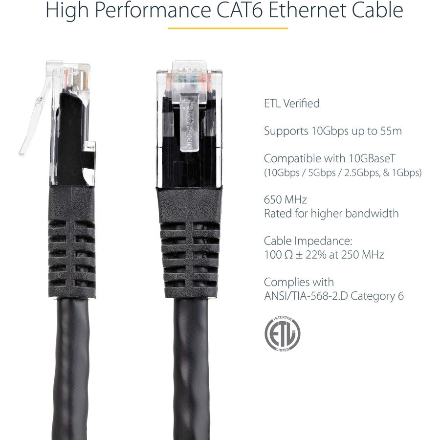 StarTech.com 7ft CAT6 Ethernet Cable - Black Molded Gigabit - 100W PoE UTP 650MHz - Category 6 Patch Cord UL Certified Wiring/TIA