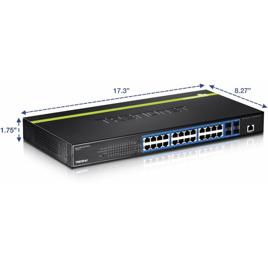 TRENDnet 24-Port Gigabit Layer 2 Switch with 4 Shared Mini-GBIC Slots; 48 Gbps Switching Capacity; SNMP; Lifetime Protection; TL2-G244