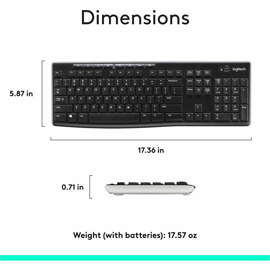 Logitech K270 Wireless Keyboard for Windows, 2.4 GHz Wireless, Full-Size, Number Pad, Black