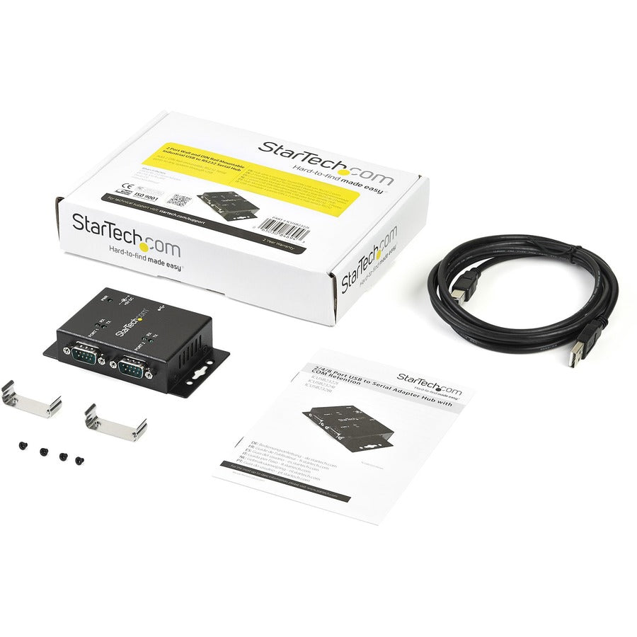StarTech.com USB to Serial Adapter â€" 2 Port â€" Wall Mount â€" Din Rail Clips â€" Industrial â€" COM Port Retention â€" FTDI â€" DB9