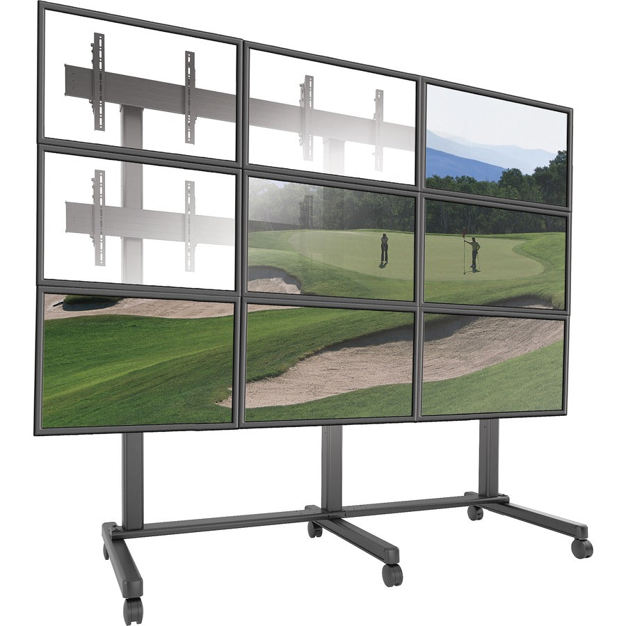 Chief Fusion Large 3x3 Freestanding Video Wall Mobile TV Cart - For 42-50 Inch Displays - TAA Complaint - Black