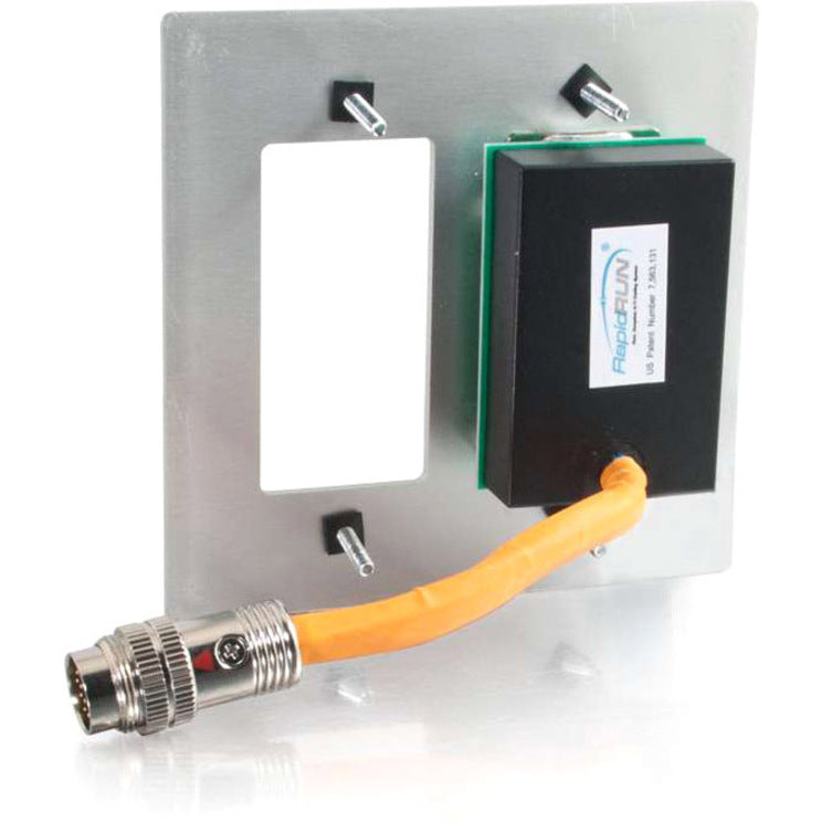 C2G RapidRun Double Gang Integrated VGA (HD15) + 3.5mm + Composite Video + Stereo Audio + Decorative Style Cut-Out Wall Plate - Brushed Aluminum