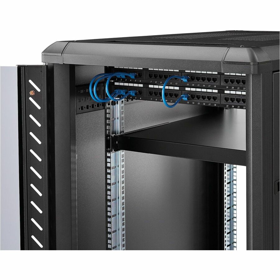 StarTech.com 1U 4-Post 19.5 to 38in Adjustable Mounting Depth Rack Mount Shelf - Heavy Duty Fixed Rack Shelf - 330 lb / 150kg - 27.5in Deep