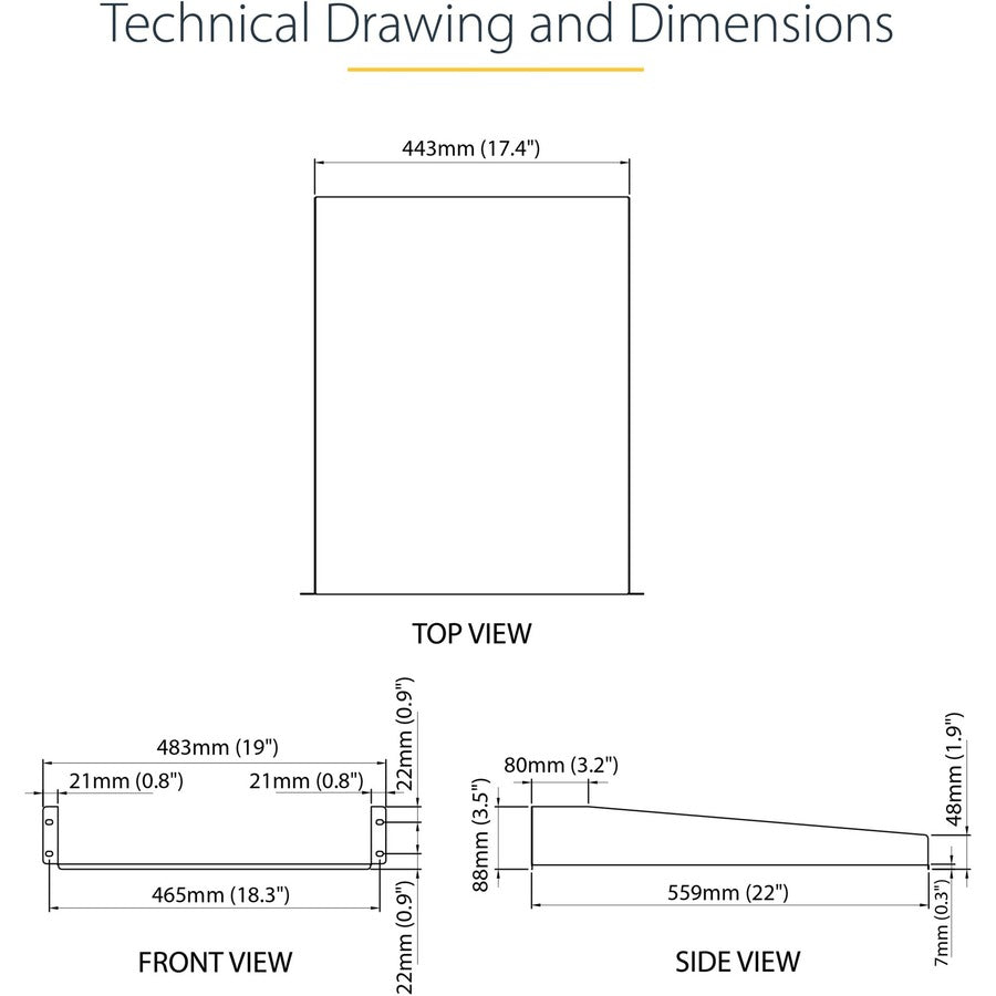 StarTech.com 2U Server Rack Cabinet Shelf - Fixed 22" Deep Cantilever Rackmount Tray for 19" Data/AV/Network Enclosure w/cage nuts, screws