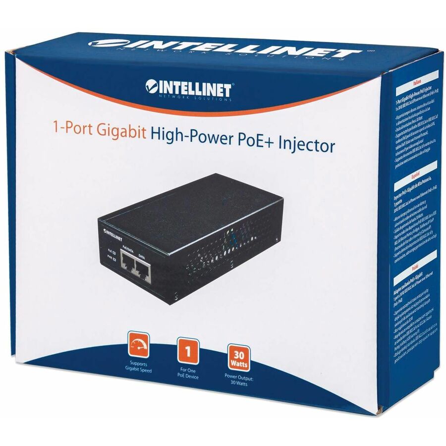 Intellinet Network Solutions 1-Port Gigabit High-Power PoE+ Injector, Metal
