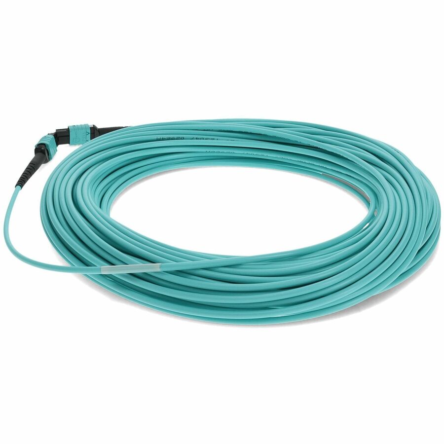 AddOn 50m MPO (Female) to MPO (Female) 12-Strand Aqua OM3 Crossover Fiber OFNR (Riser-Rated) Patch Cable