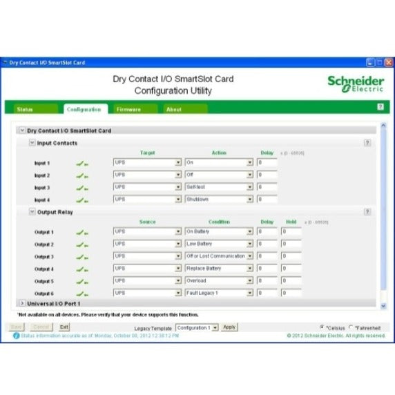 Dry contact, Management Options, Dry Contact I/O Card, monitor external UPS environmental sensors, output relays, and input contacts