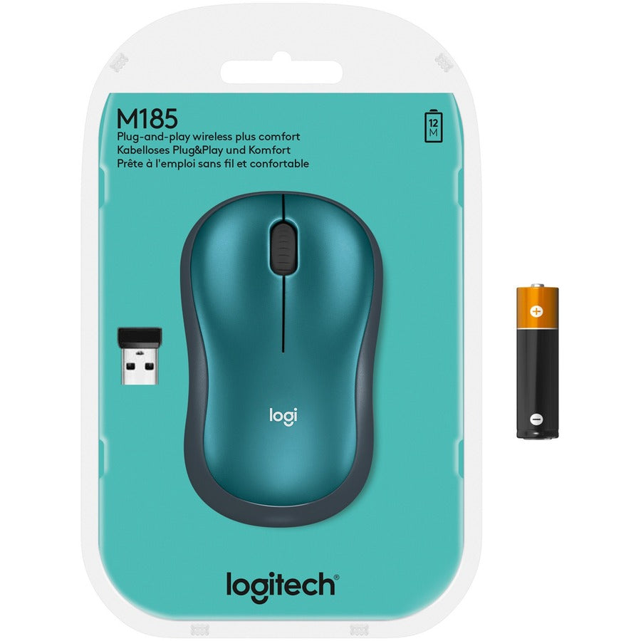 Logitech M185 Wireless Mouse, 2.4GHz with USB Mini Receiver, 12-Month Battery Life, 1000 DPI Optical Tracking, Ambidextrous, Compatible with PC, Mac, Laptop (Blue)
