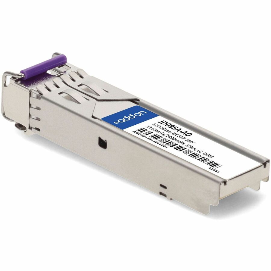AddOn HP JD098A Compatible TAA Compliant 1000Base-BX SFP Transceiver (SMF, 1310nmTx/1490nmRx, 10km, LC, DOM)