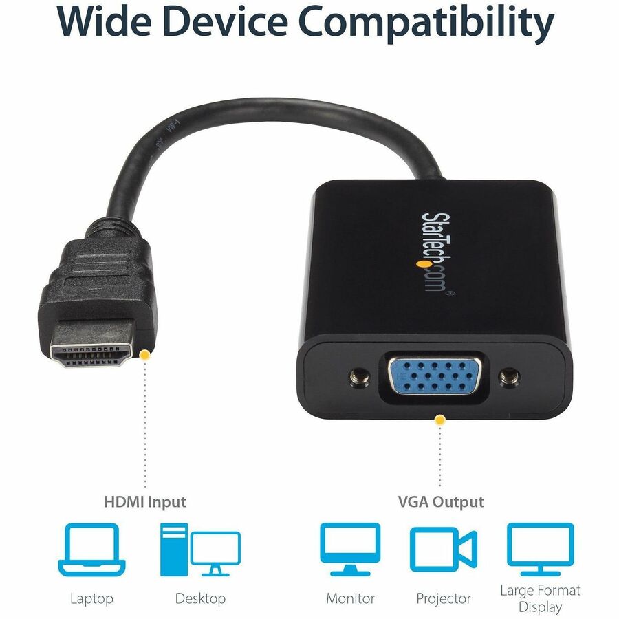 StarTech.com HDMI to VGA Video Adapter Converter with Audio for Desktop PC / Laptop / Ultrabook - 1920x1200