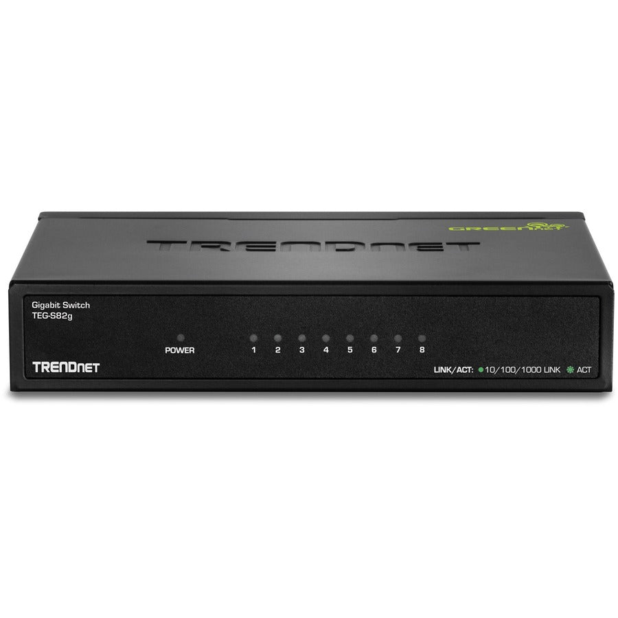 TRENDnet 8-Port Gigabit GREENnet Switch, Ethernet Network Switch, TEG-S82G, 8 x 10-100-1000 Mbps Gigabit Ethernet Ports, Ethernet Splitter, 16 Gbps, Metal, Lifetime Protection, Black