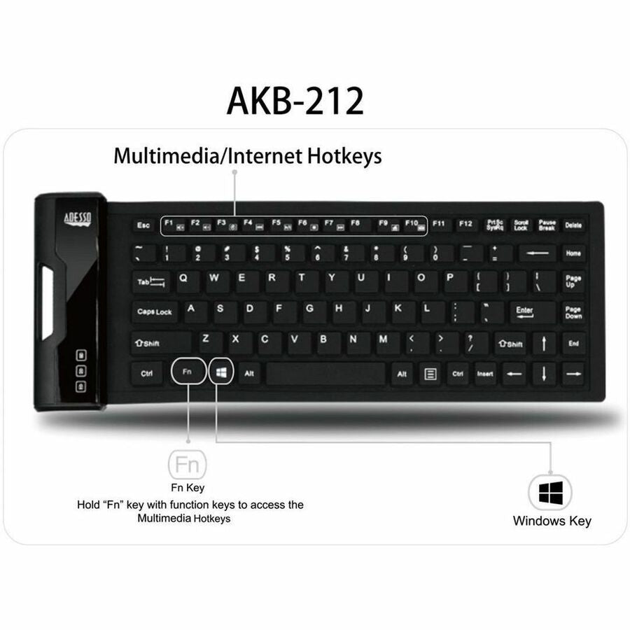 Adesso Antimicrobial Waterproof Flex Keyboard (Mini Size)