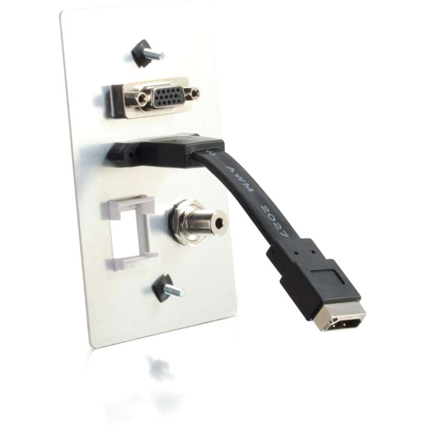 C2G HDMI, VGA, 3.5mm Audio Pass Through Single Gang Wall Plate with One Keystone - Aluminum