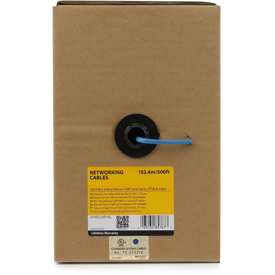 StarTech.com Bulk Cat 5e Ethernet Cable - 1000 ft. - Solid - Plenum CMP - Blue - TAA Compliant