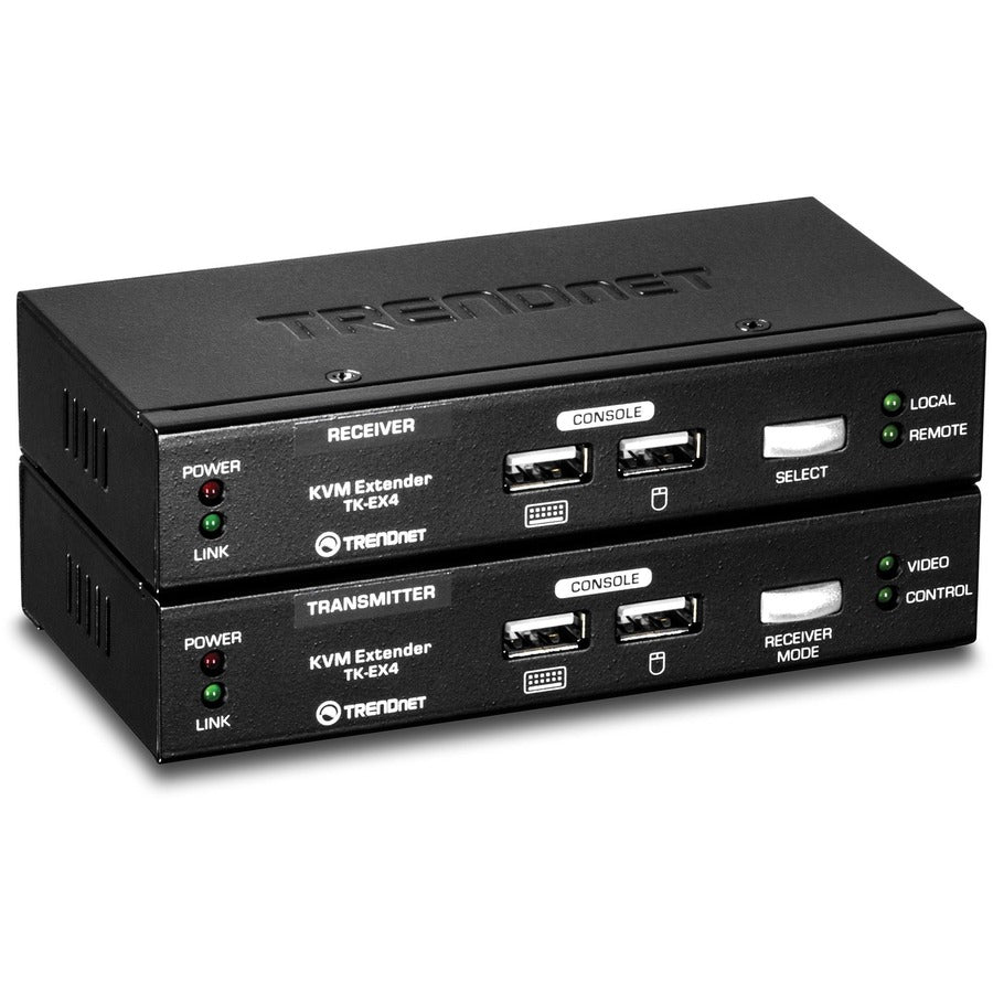 TRENDnet KVM Extension Kit, Extend Keyboard/Video/Mouse Controls, up to 100 Meters (328 ft.), Hot-Keys, Transmitter, Receiver, PS/2, VGA, TK-EX4