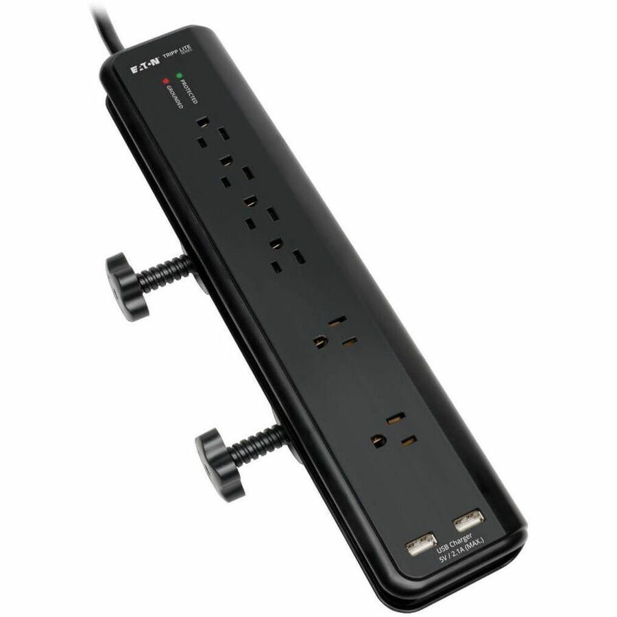 Eaton Tripp Lite Series Protect It! 6-Outlet Clamp-Mount Surge Protector, 6 ft. (1.83 m) Cord, 2100 Joules, 2 x USB Charging ports (2.1A total)