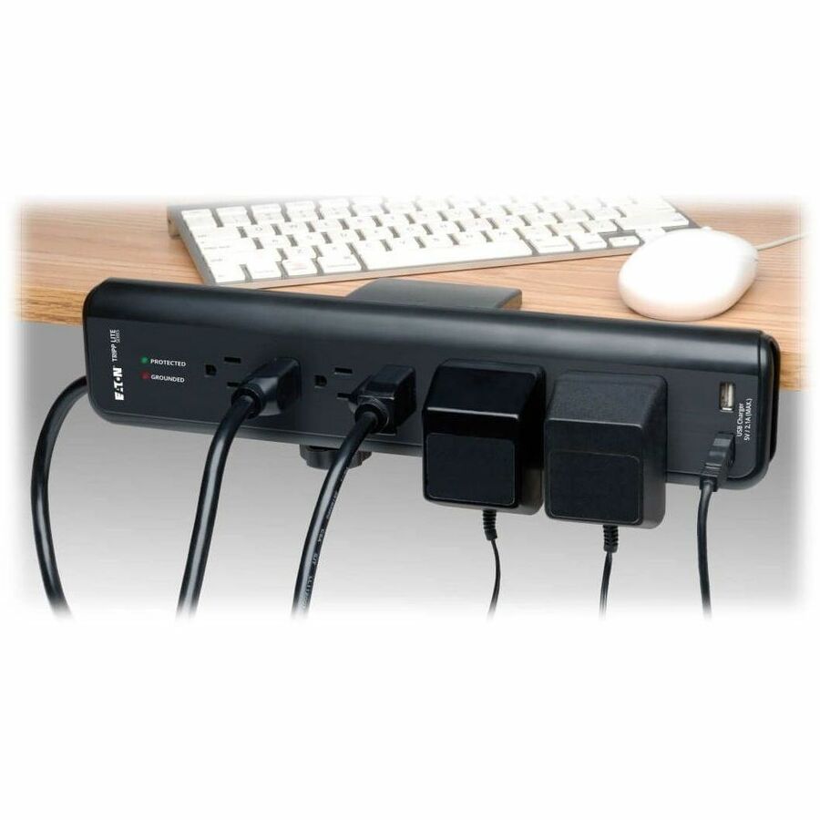 Eaton Tripp Lite Series Protect It! 6-Outlet Clamp-Mount Surge Protector, 6 ft. (1.83 m) Cord, 2100 Joules, 2 x USB Charging ports (2.1A total)