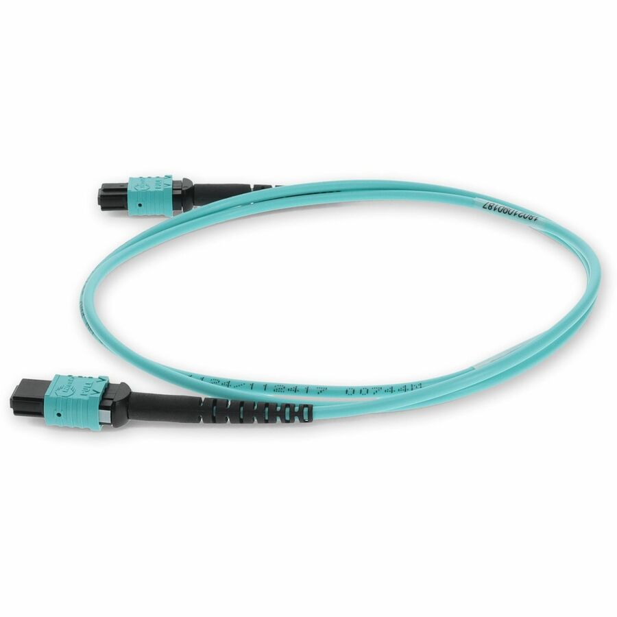 AddOn 5m MPO (Female) to MPO (Female) 12-Strand Aqua OM3 Straight Fiber OFNR (Riser-Rated) Patch Cable