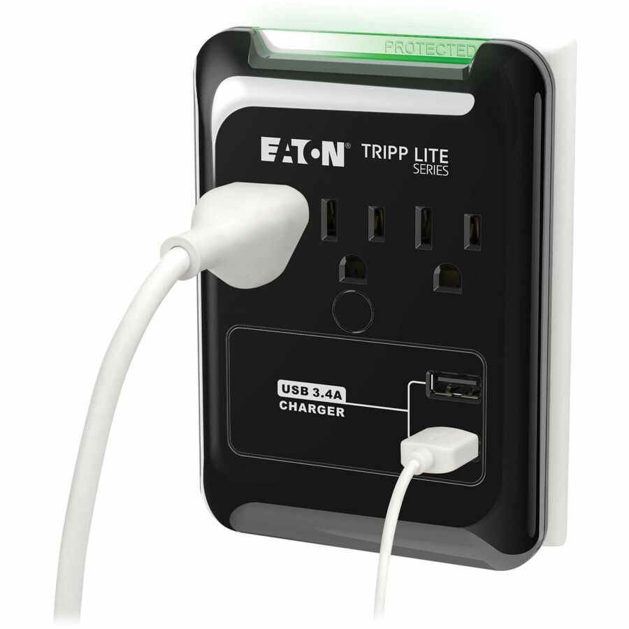Eaton Tripp Lite Series Protect It! 3-Outlet Surge Protector, Direct Plug-In, 540 Joules, 3.4 A USB Charger, Diagnostic LED