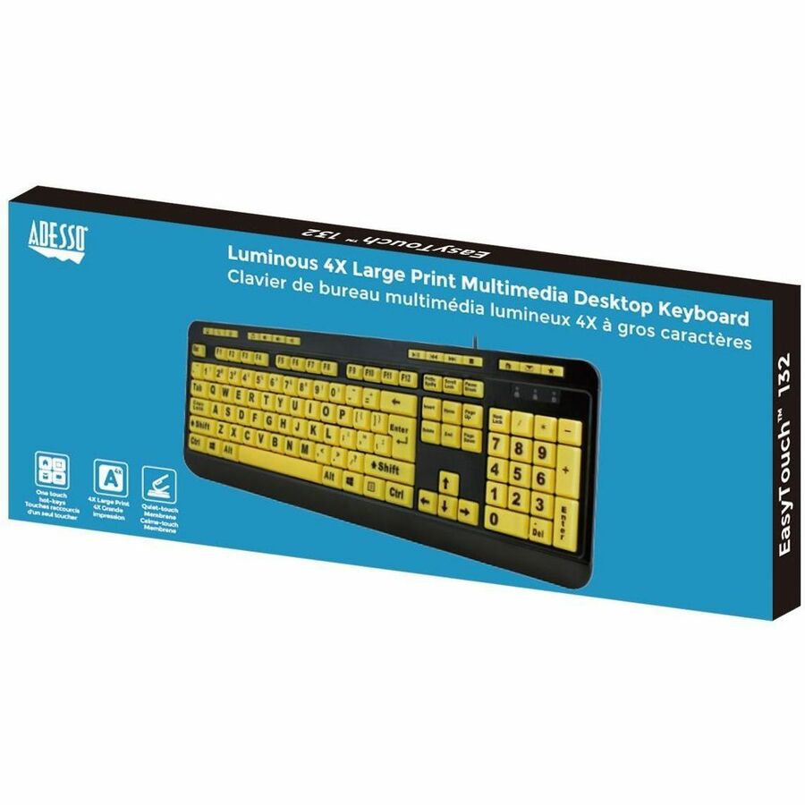 Adesso Luminous 4X Large Print Multimedia Desktop Keyboard