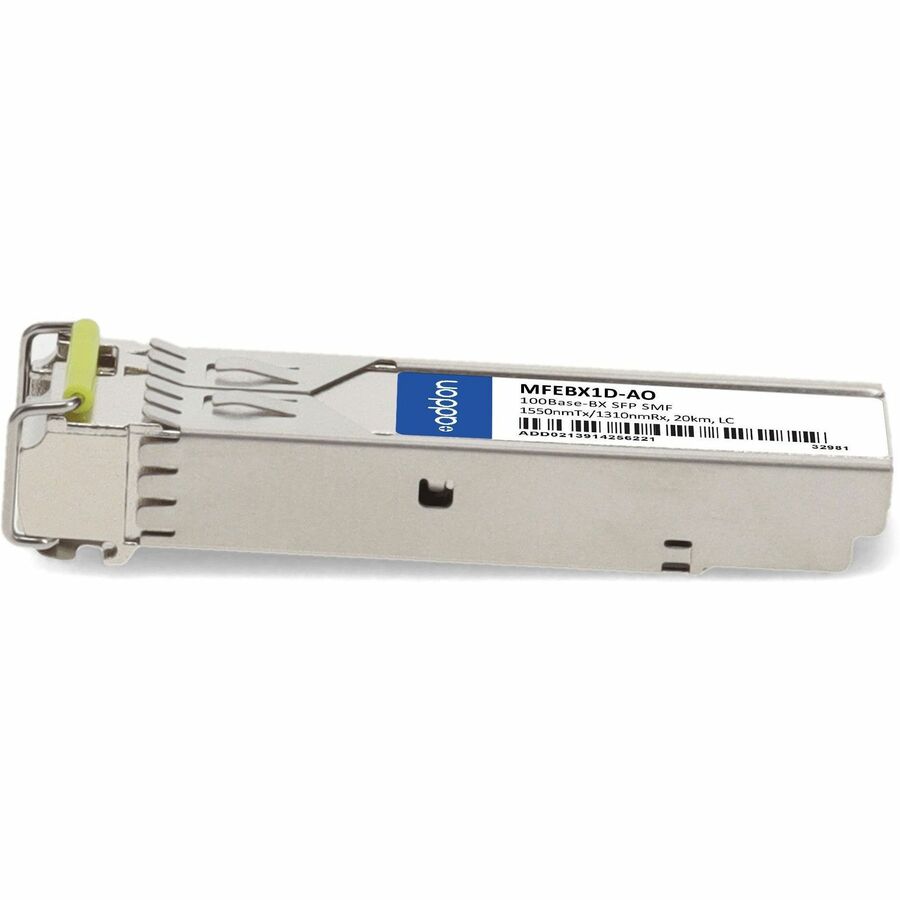 AddOn Linksys MFEBX1D Compatible TAA Compliant 100Base-BX SFP Transceiver (SMF, 1550nmTx/1310nmRx, 20km, LC)